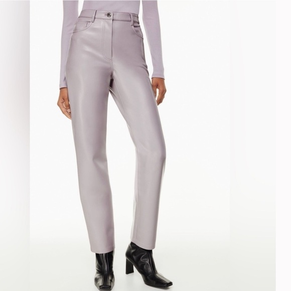 Aritzia Wilfred The Melina High Waisted Vegan Leather Pants in Morado Gray Sz 8 - Picture 2 of 12